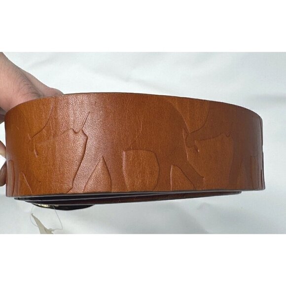Coldwater Creek Sz L GENUINE Leather Embossed Elephant Safari Brown Belt NWT NEW main image 4